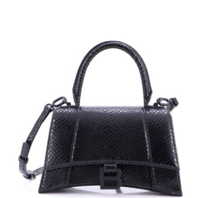 Small Hourglass Top Handle Bag Embossed Leather