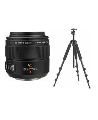 LUMIX G Leica DG Macro-Elmarit 45mm f/2.8 Aspherical Lens for Micro Four Thirds, Bundle with Slik U8800L 3-Section Aluminum Tripod with