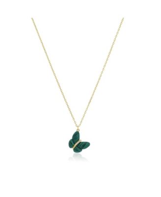 Asymmetrical Malachite Butterfly Necklace 14K Gold-Plated Sterling Silver