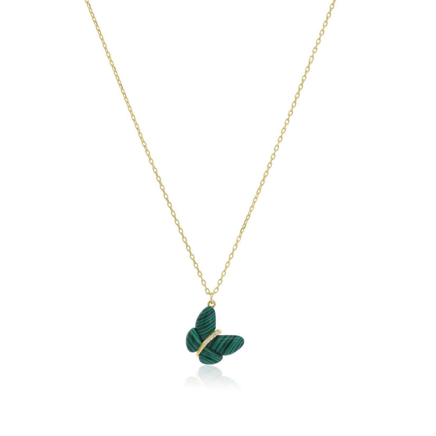 Asymmetrical Malachite Butterfly Necklace 14K Gold-Plated Sterling Silver