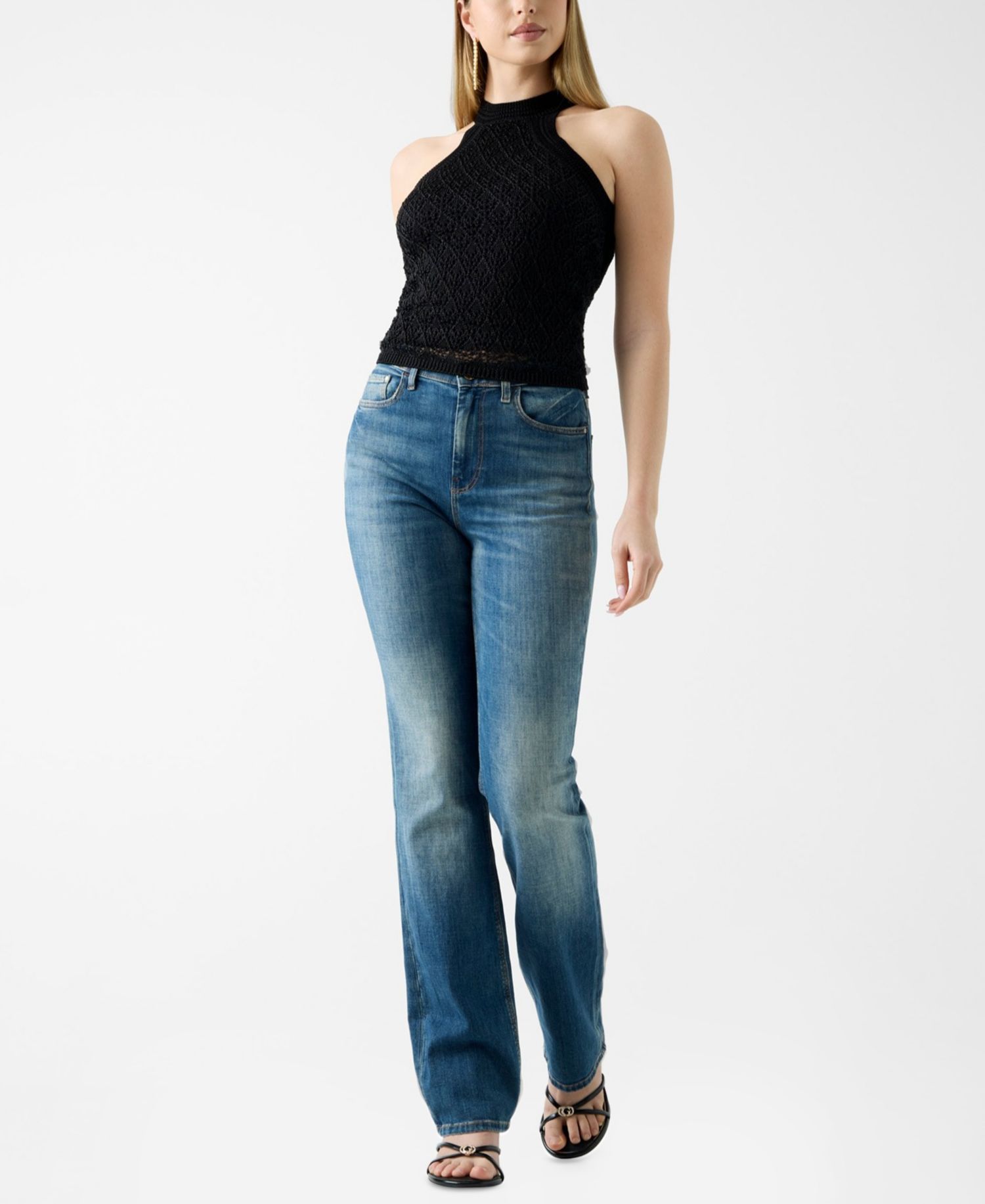 Women's Sleeveless Pointelle Stitch Serina Lurex Sweater