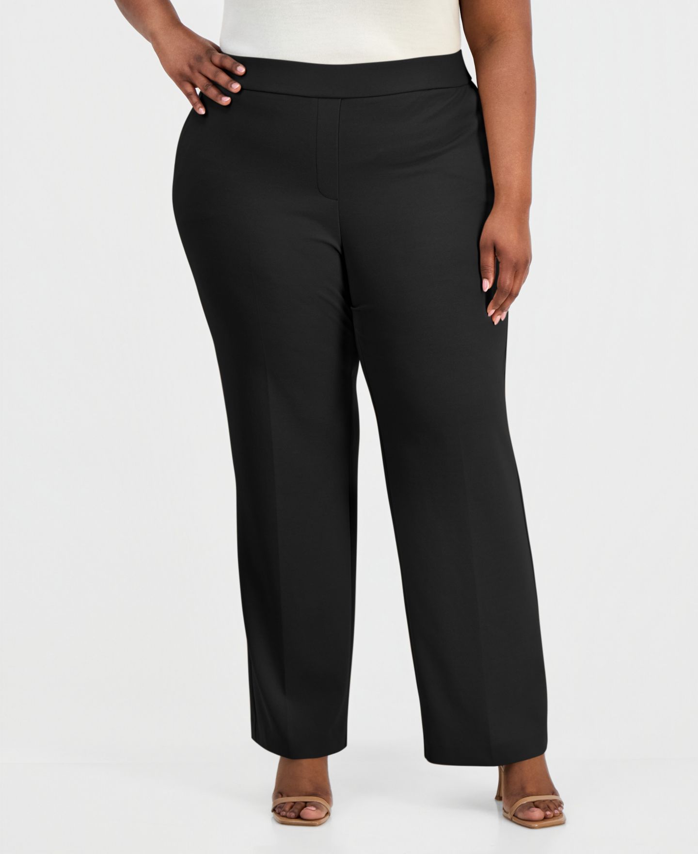 Женские брюки Anne Klein Essentials Plus Size Straight-Leg Pull-On, цвет: Чёрный — фото 2