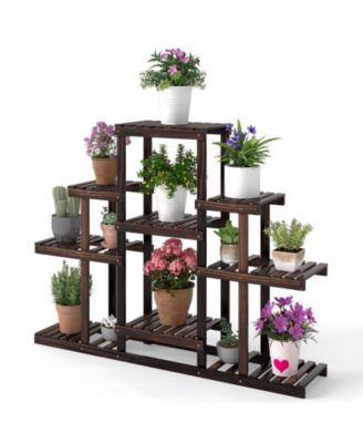 47 in. Tiered Corner Wood Plant Shelf with 9 Pot Holders
