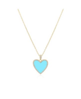 The Lovery Large Turquoise Cz Halo Heart Necklace 14K Plated - Turquoise