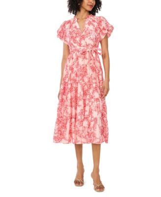 Women's V-Neck Printed Midi Dress