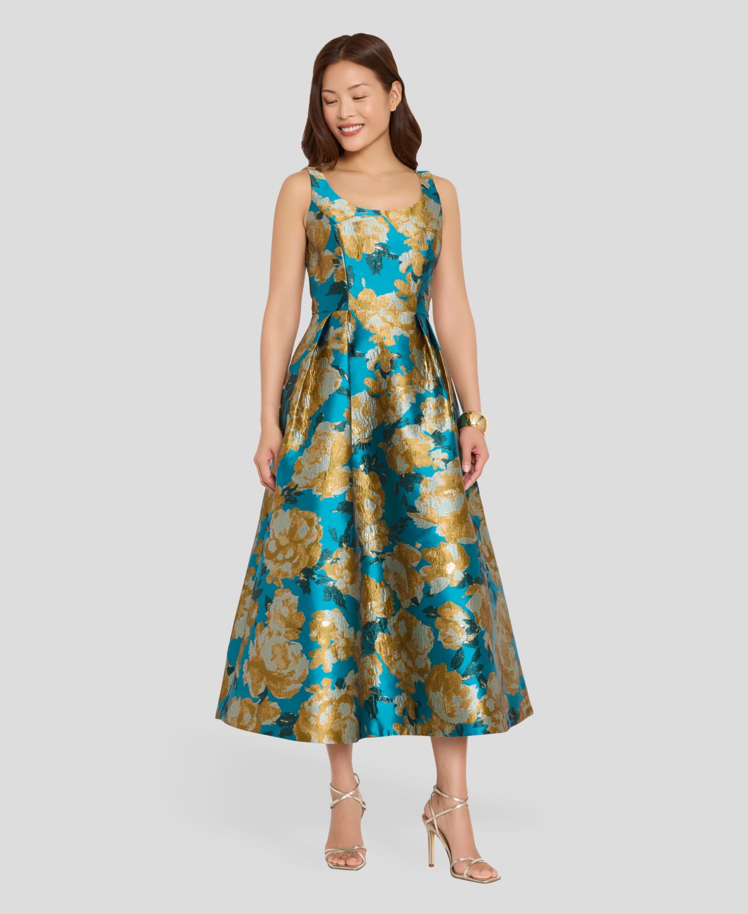 Women's Printed Scoop Neck Midi Dress