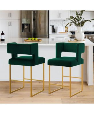 26" H Bar Stools Set of 2, Modern Fashion Counter Height Chairs with Square Open Backrest and Sturdy Iron Legs for Kitchen Island
