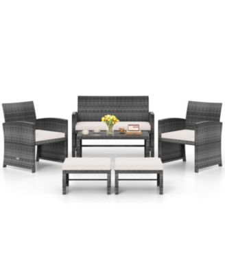 6-Piece Outdoor PE Rattan Sectional Sofa Set with Glass Coffee Table