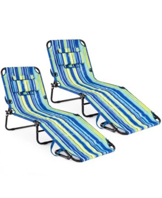 2PCS Folding Beach Sun Lounger w/Face Hole Removable Pillows 4-Position Backrest