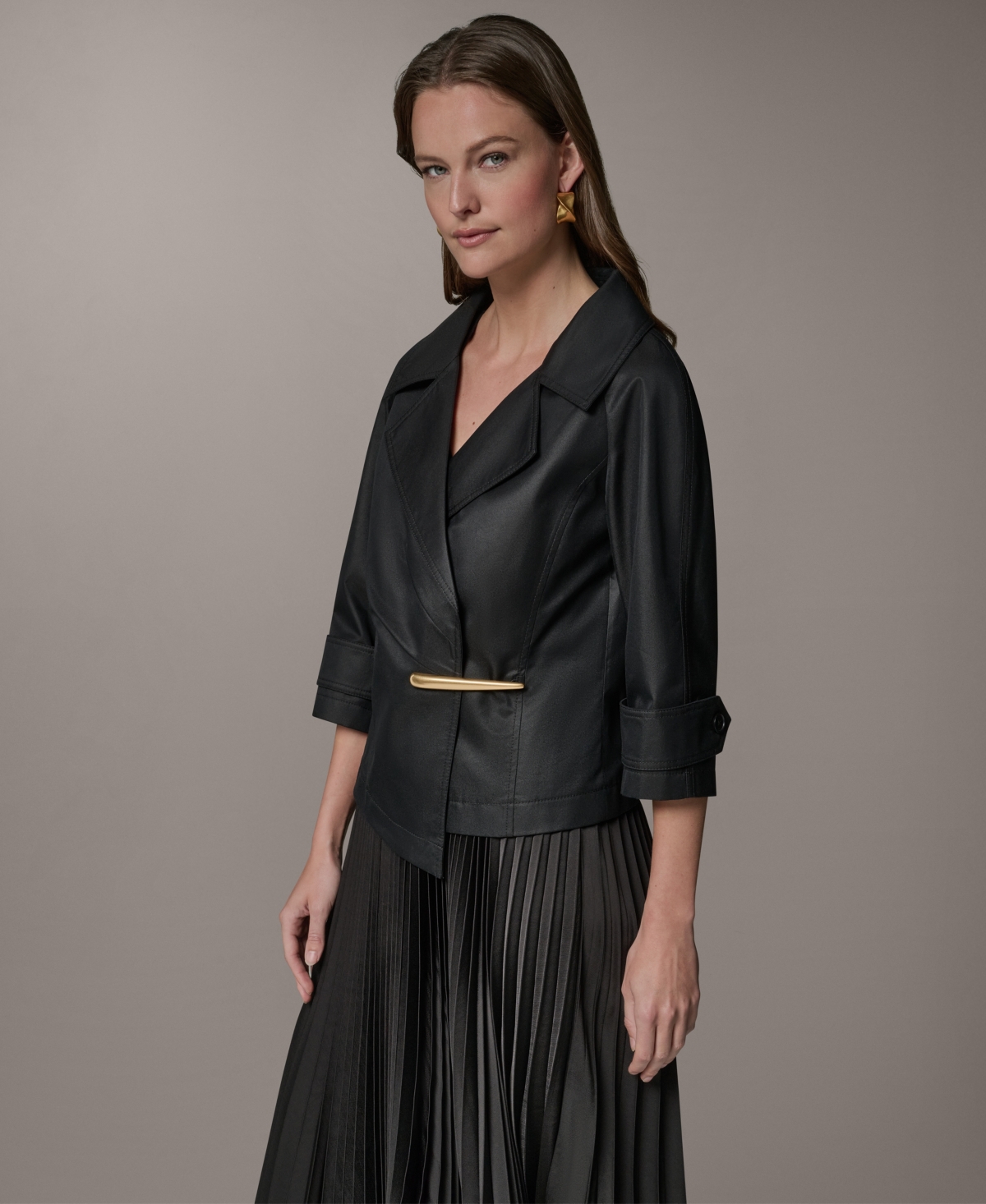 Donna Karan New York Women's Notch Lapel Bar Hardware Jacket