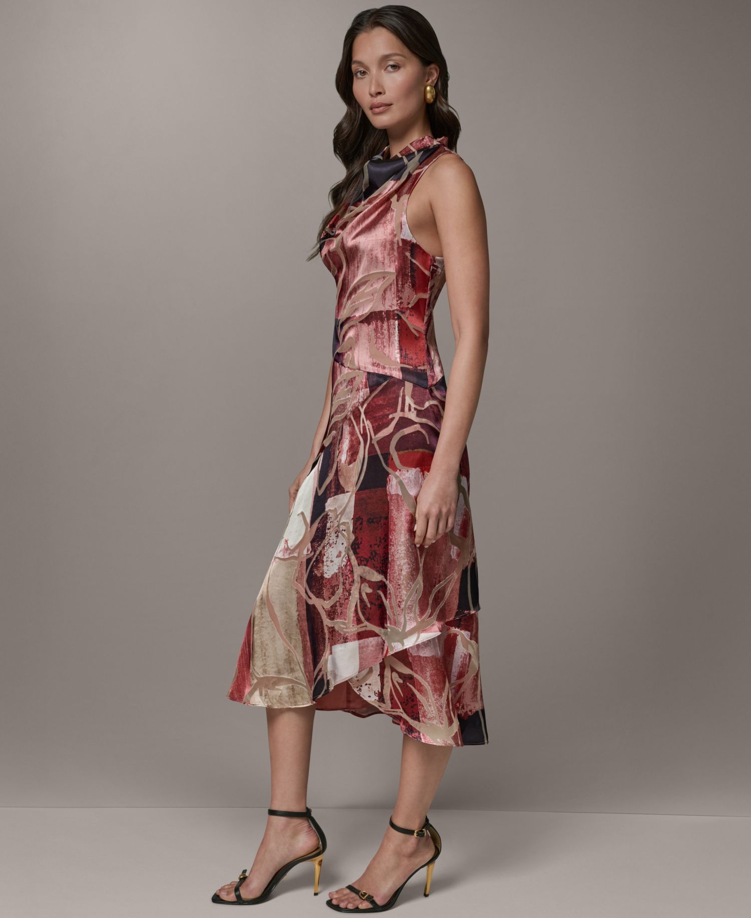 Women's Printed Burnout High Cowl Neck Dress