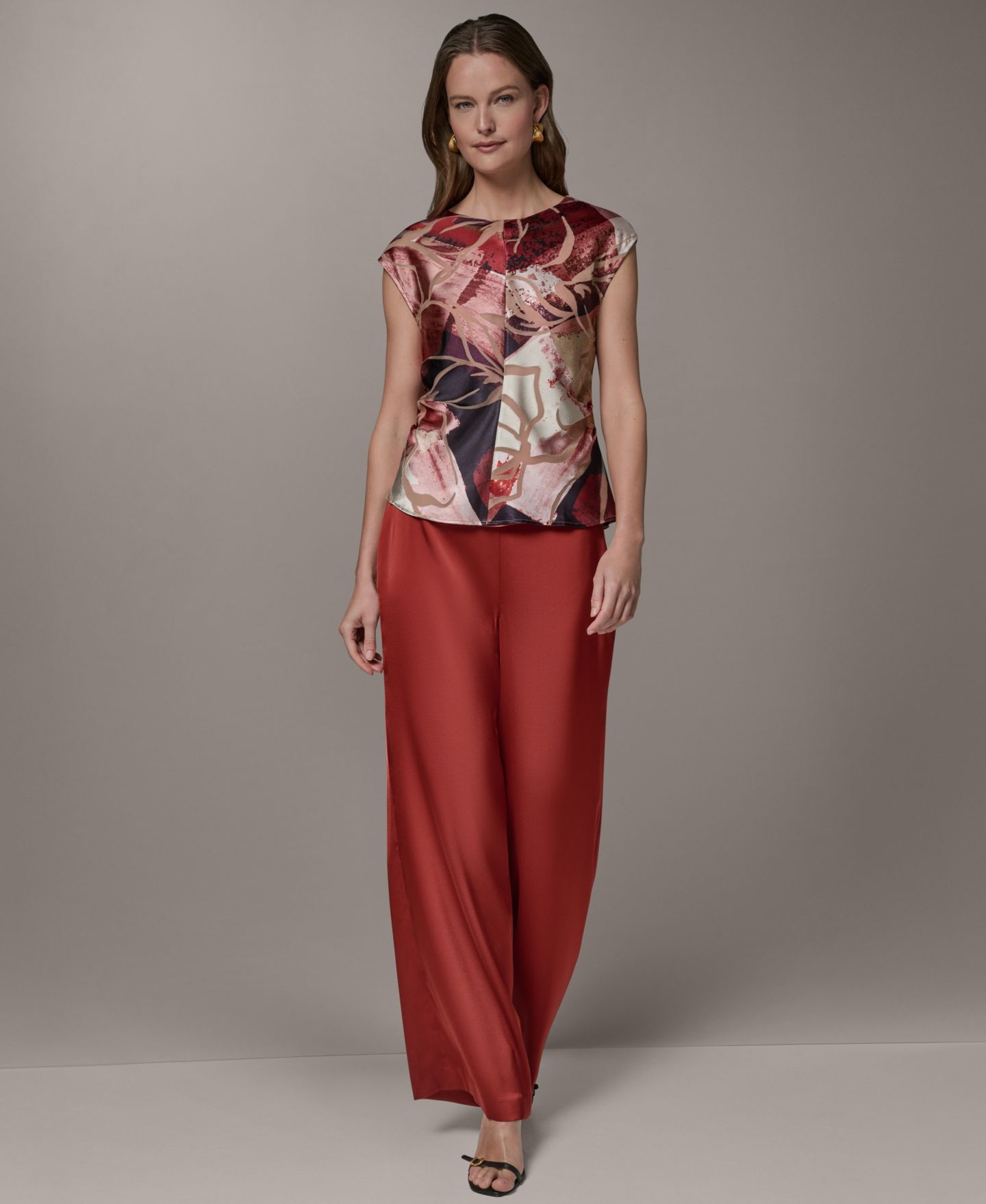 Женский топ Donna Karan New York с абстрактным геометрическим принтом и короткими рукавами, цвет: Burn Out M — фото 4