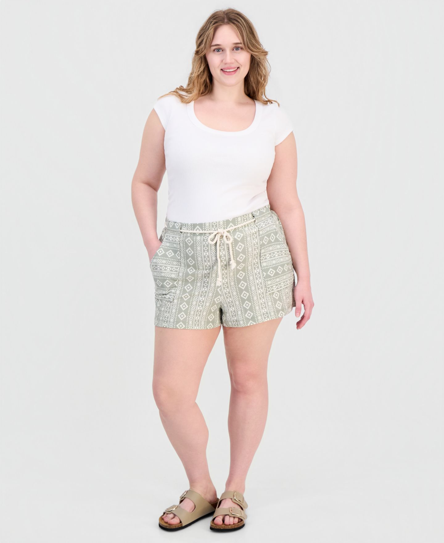 Женские шорты Derek Heart Trendy Plus Size Striped Rope-Belt, цвет: Seagrass — фото 1