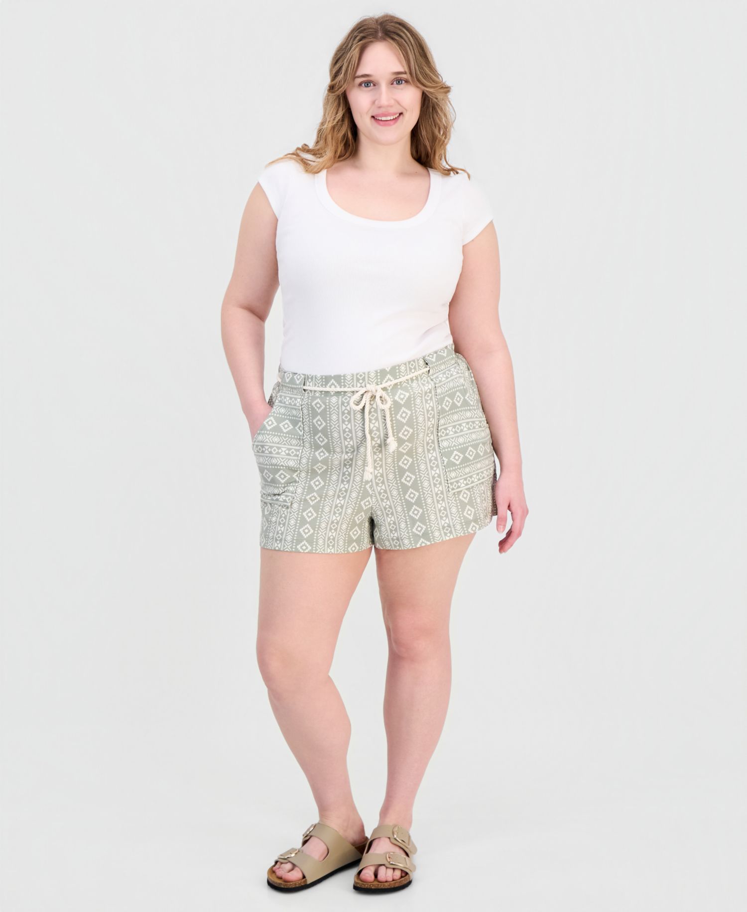 Trendy Plus Size Striped Rope-Belt Shorts