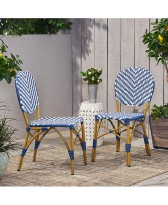 French Style Outdoor Accent Chairs Set of 2 with Rattan and Bamboo Print
