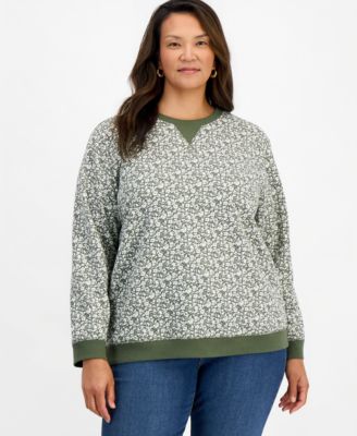 Plus Size Printed Fleece Crewneck Sweatshirt