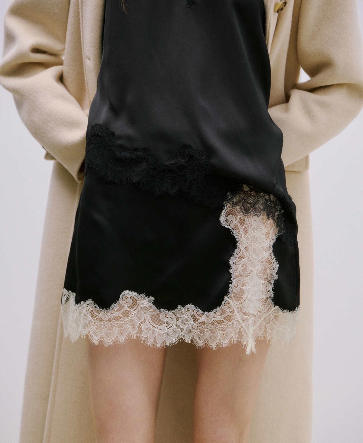 Mango Women's Satin Lace Skirt