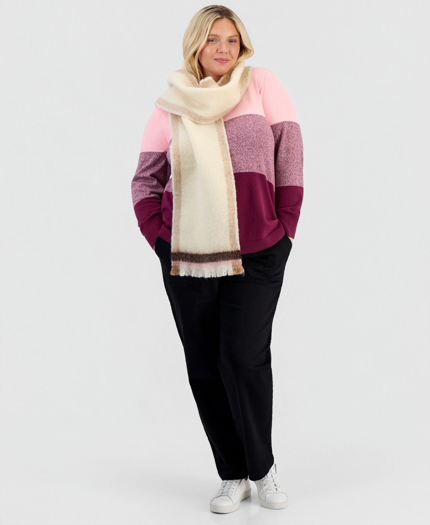 Petite Cotton Colorblocked Curved-Hem Sweater