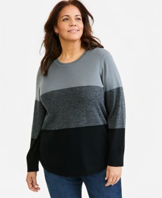 Plus Size Colorblocked Curved-Hem Sweater, Macy's Exclusive 