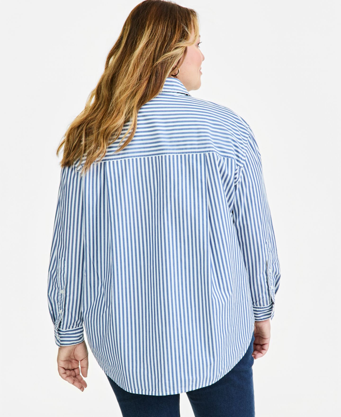Женская рубашка Style & Co Plus Oversized Roll-Tab Button-Front, цвет: Тёмно-синий — фото 2