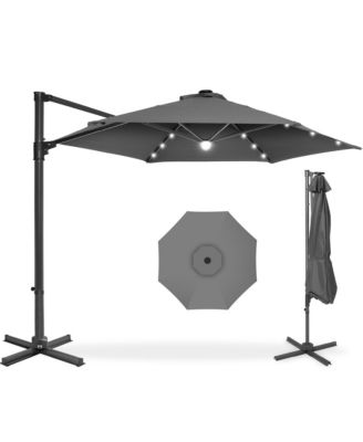 10ft 360degree(s) Rotating Cantilever Easy Auto Open Patio Umbrella w/ Solar LED Lights
