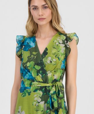 macy's green floral dress Macys Long Women's Green Floral Wrap Dresses