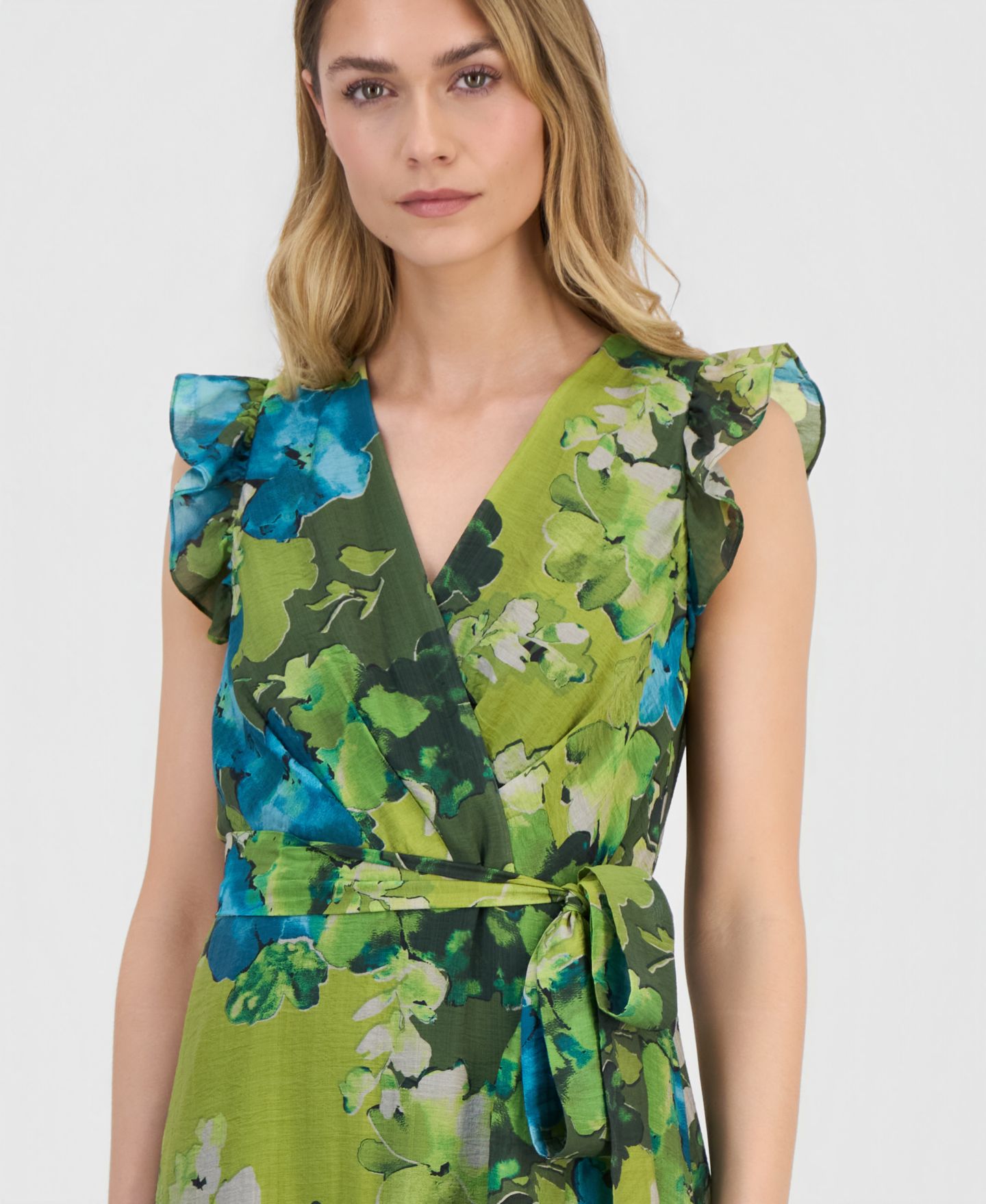 Женское платье Anne Klein Floral-Print Chiffon Tie-Waist Midi, цвет: Разноцветный — фото 3