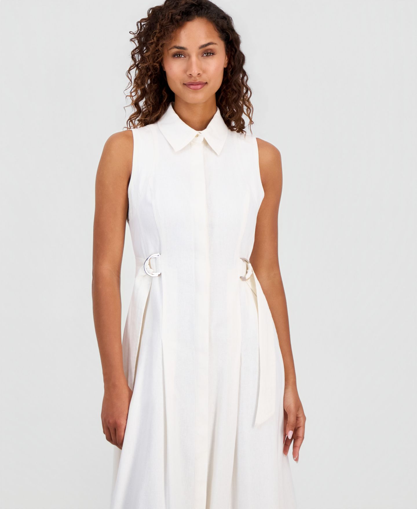 Женское платье Anne Klein Buckled-Waist Midi, цвет: Белый — фото 2