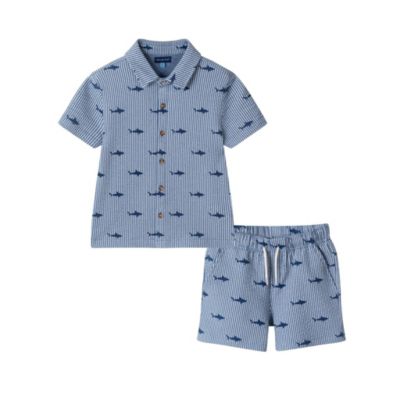 Little Boys Andy and Evan Toddler/Child Navy Stripe Shark Short Sleeve Cabana Set