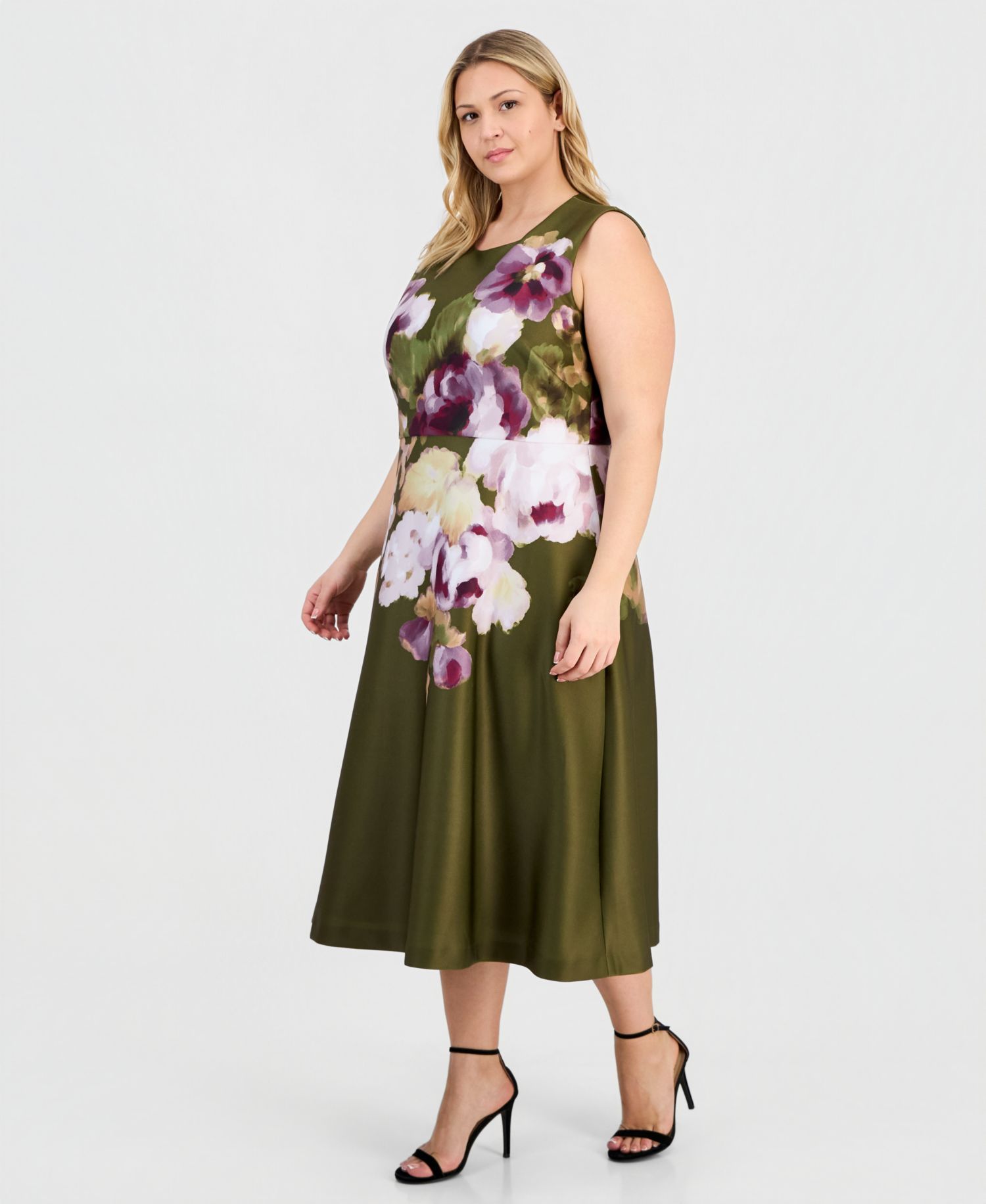Plus-Size Printed Scuba A-Line Dress