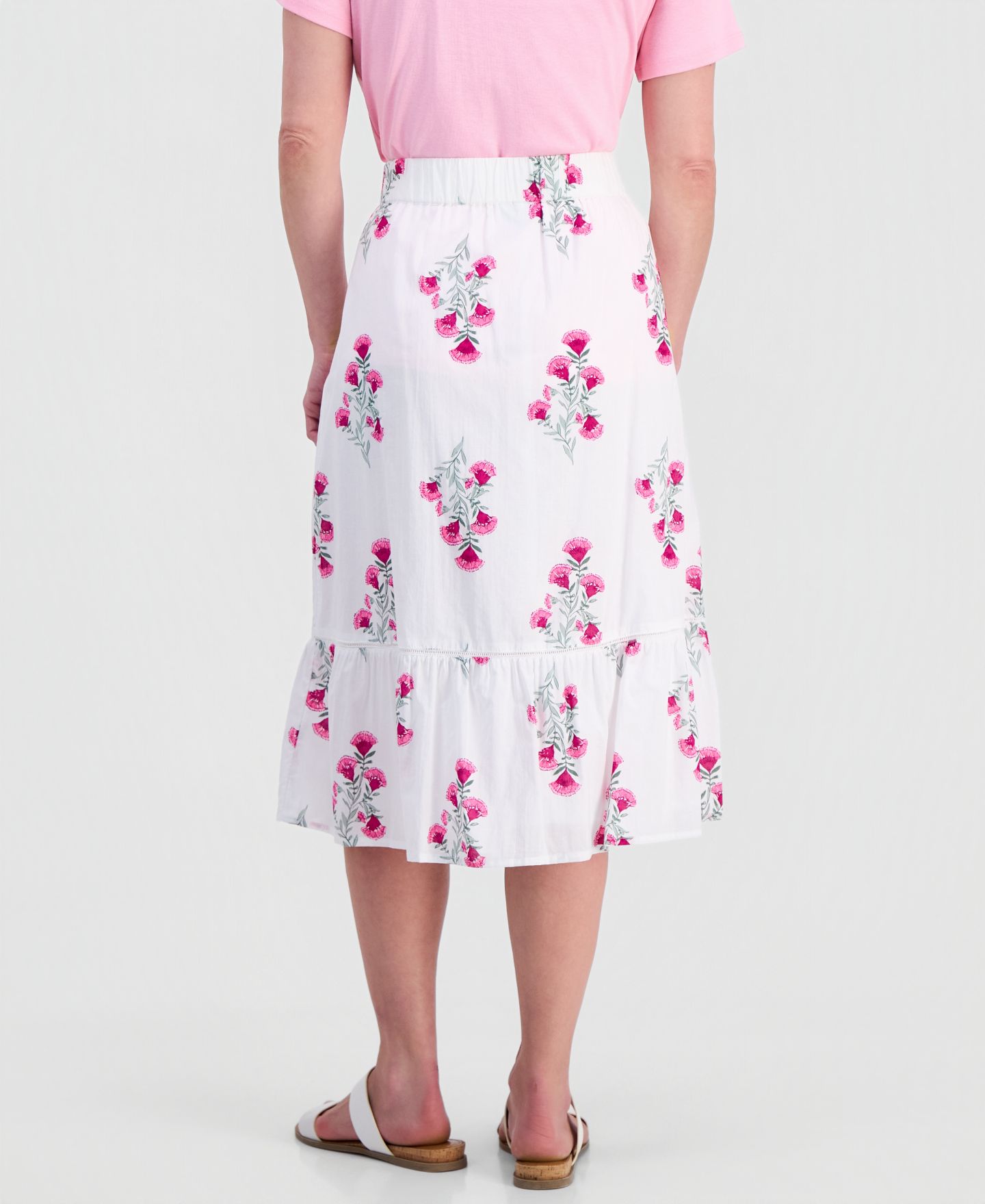 Женская юбка Style & Co Petite Cotton Floral-Embroidered Midi, цвет: Яркий белый — фото 4