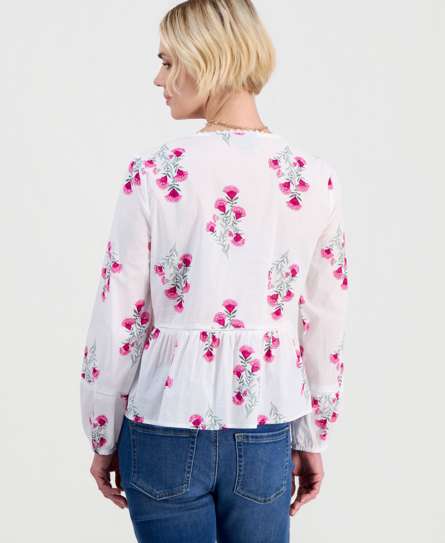 Petite Cotton Floral-Embroidered Peplum Top