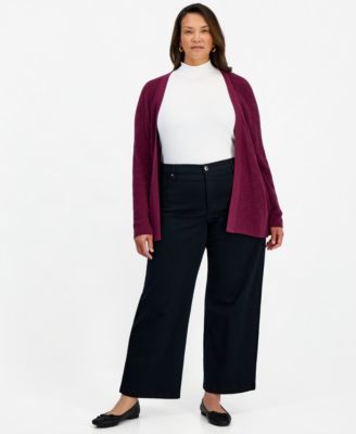 Plus Size High-Rise Wide-Leg 5-Pocket Twill Pants