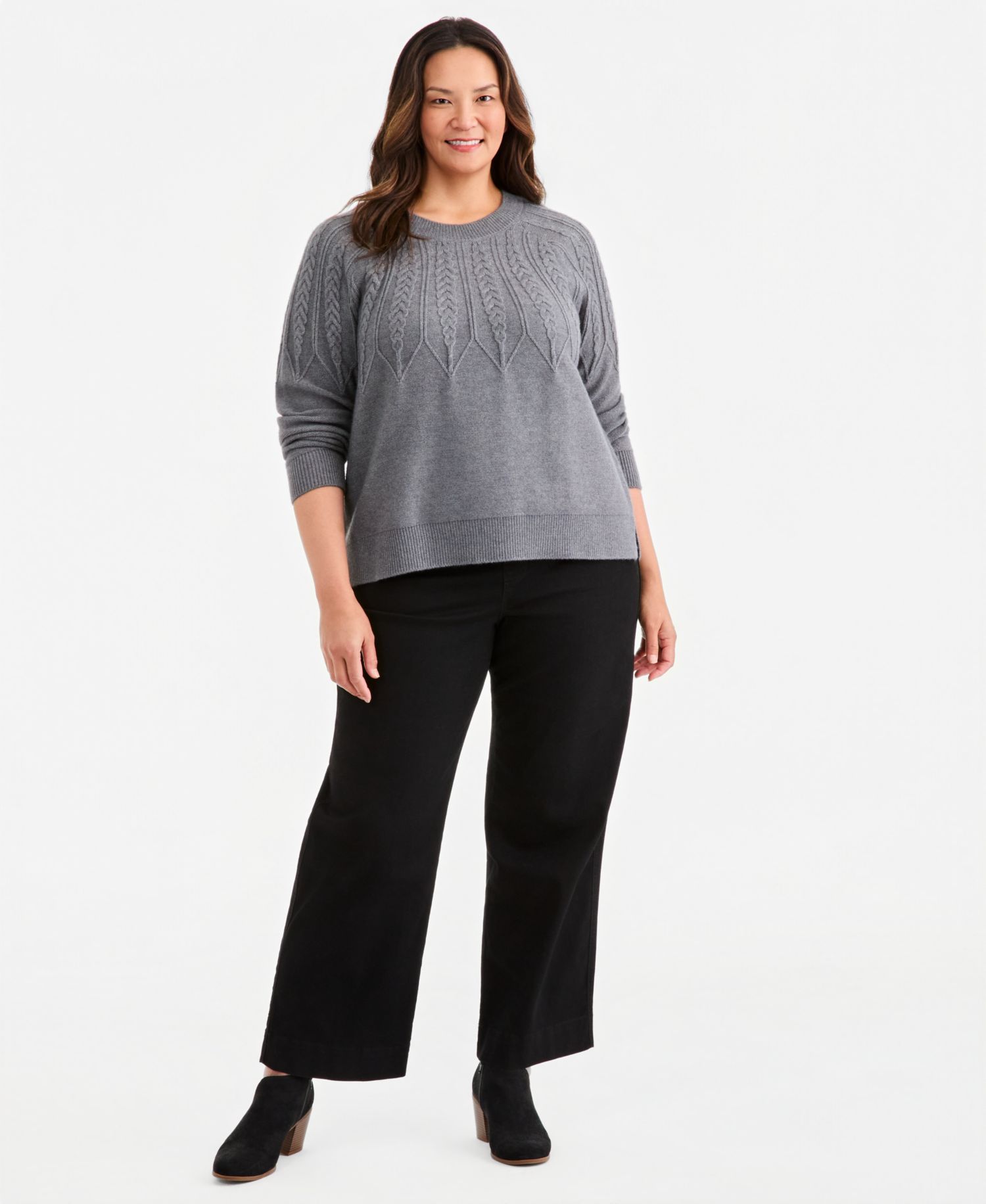 Plus Size Crewneck Cable-Knit Sweater
