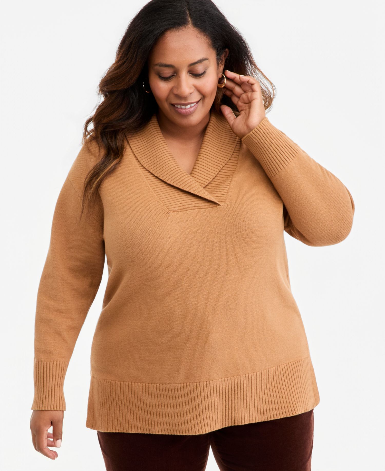Petite Shawl Collar Cotton-Blend Sweater