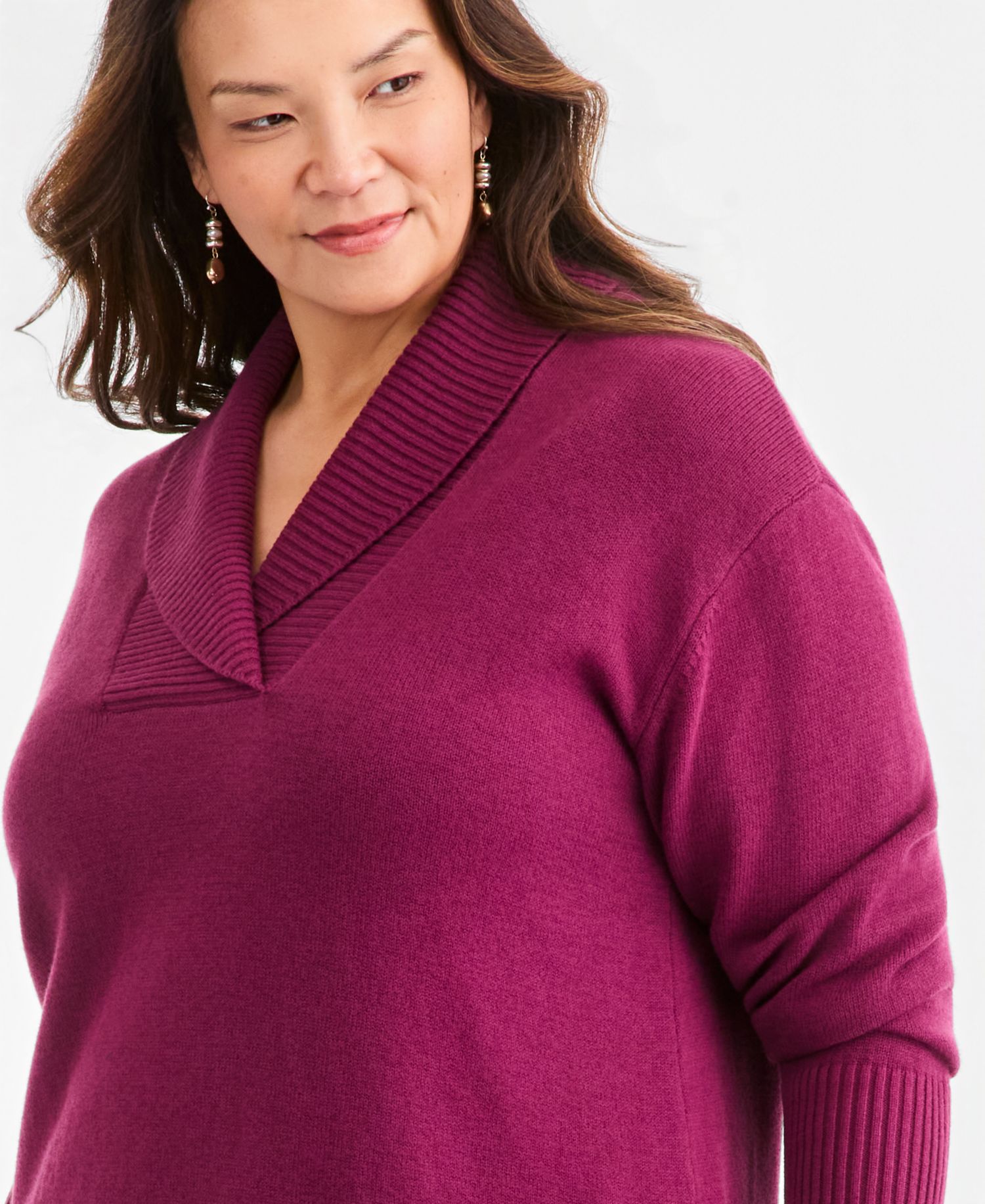 Petite Shawl Collar Cotton-Blend Sweater