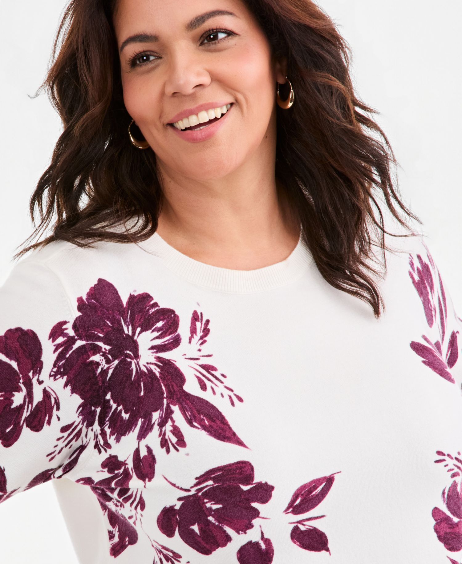 Plus Size Printed Crewneck Long-Sleeve Sweater
