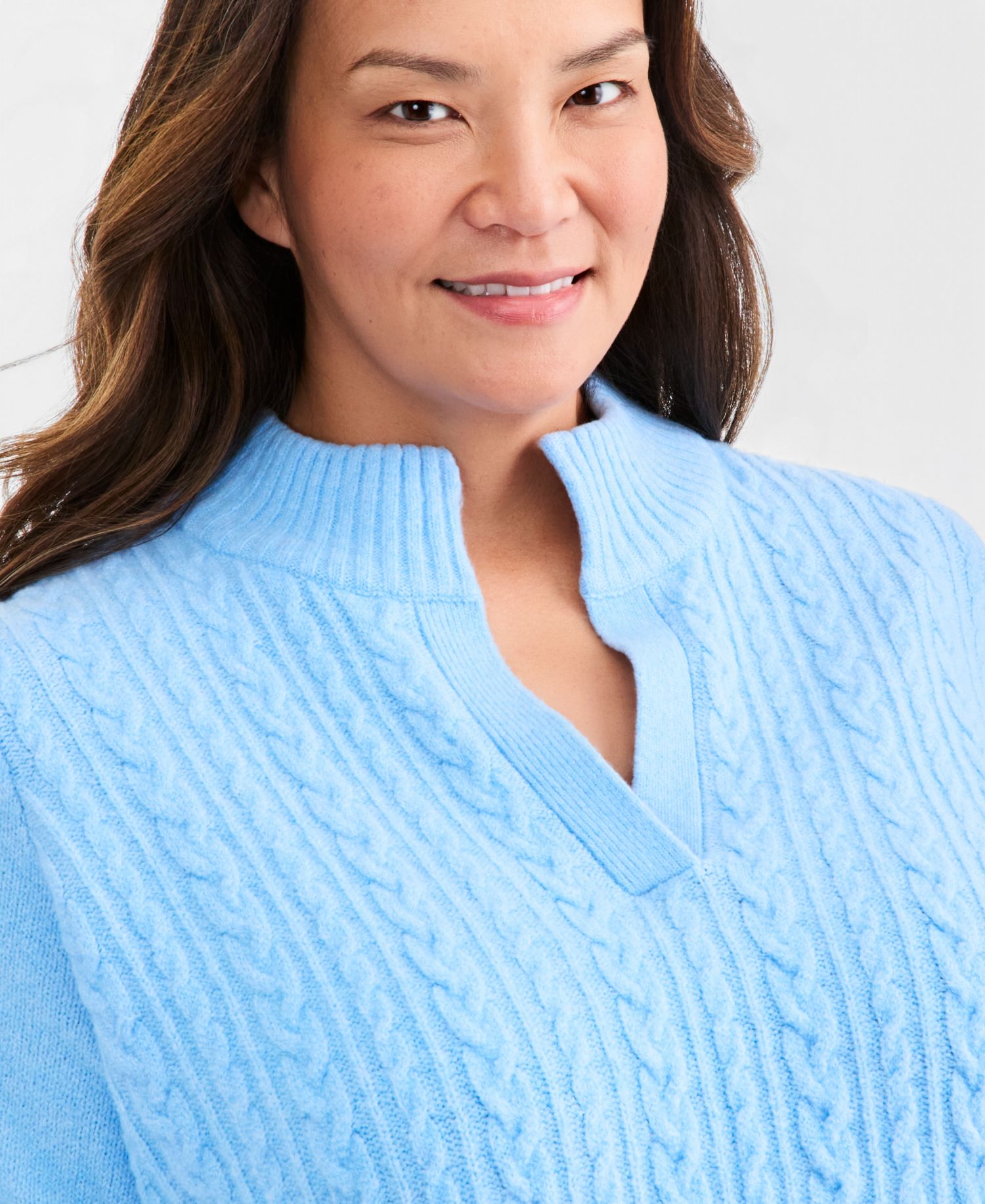 Plus Cable Split Mockneck Long-Sleeve Sweater