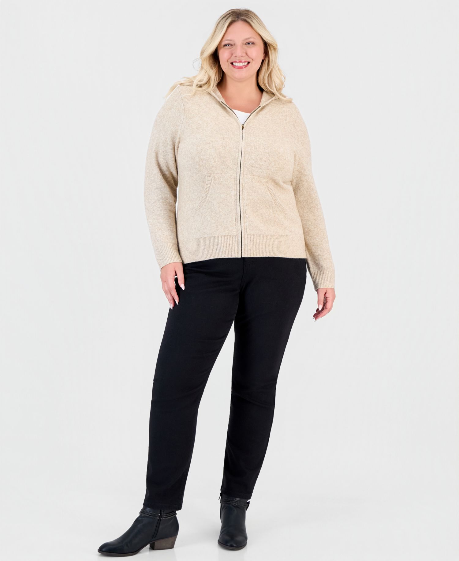 Petite Luxsoft Full-Zip Hoodie Sweater,
