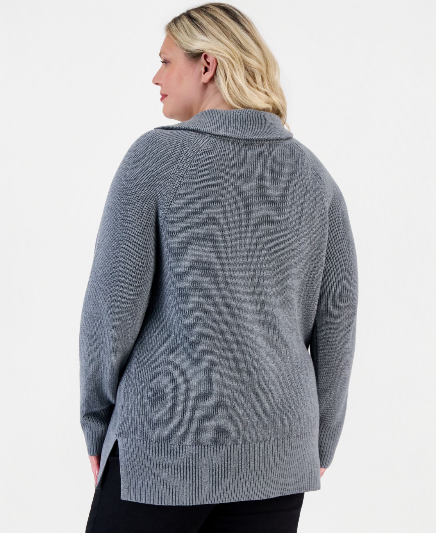 Petite High-Neck Zip Cotton Sweater