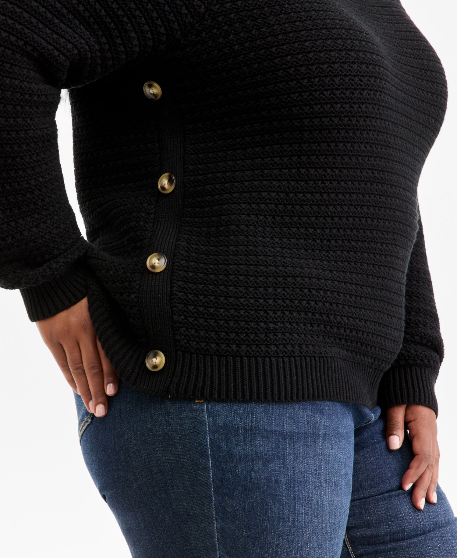 Plus Crewneck Ribbed-Knit Side-Button Sweater