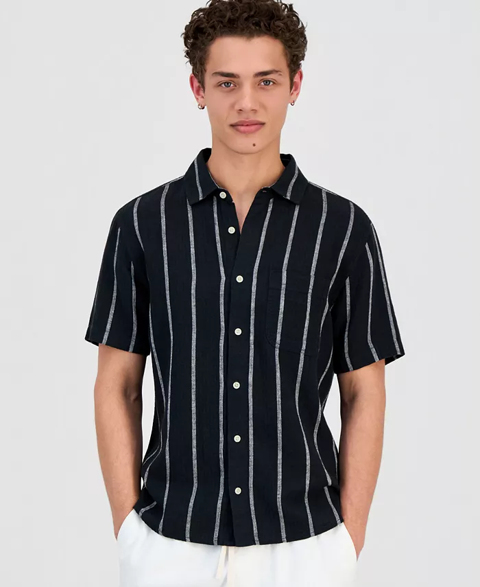 Men's Striped Linen Blend Short-Sleeve Shirt