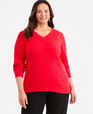Plus Size Cable-Knit V-Neck Sweater