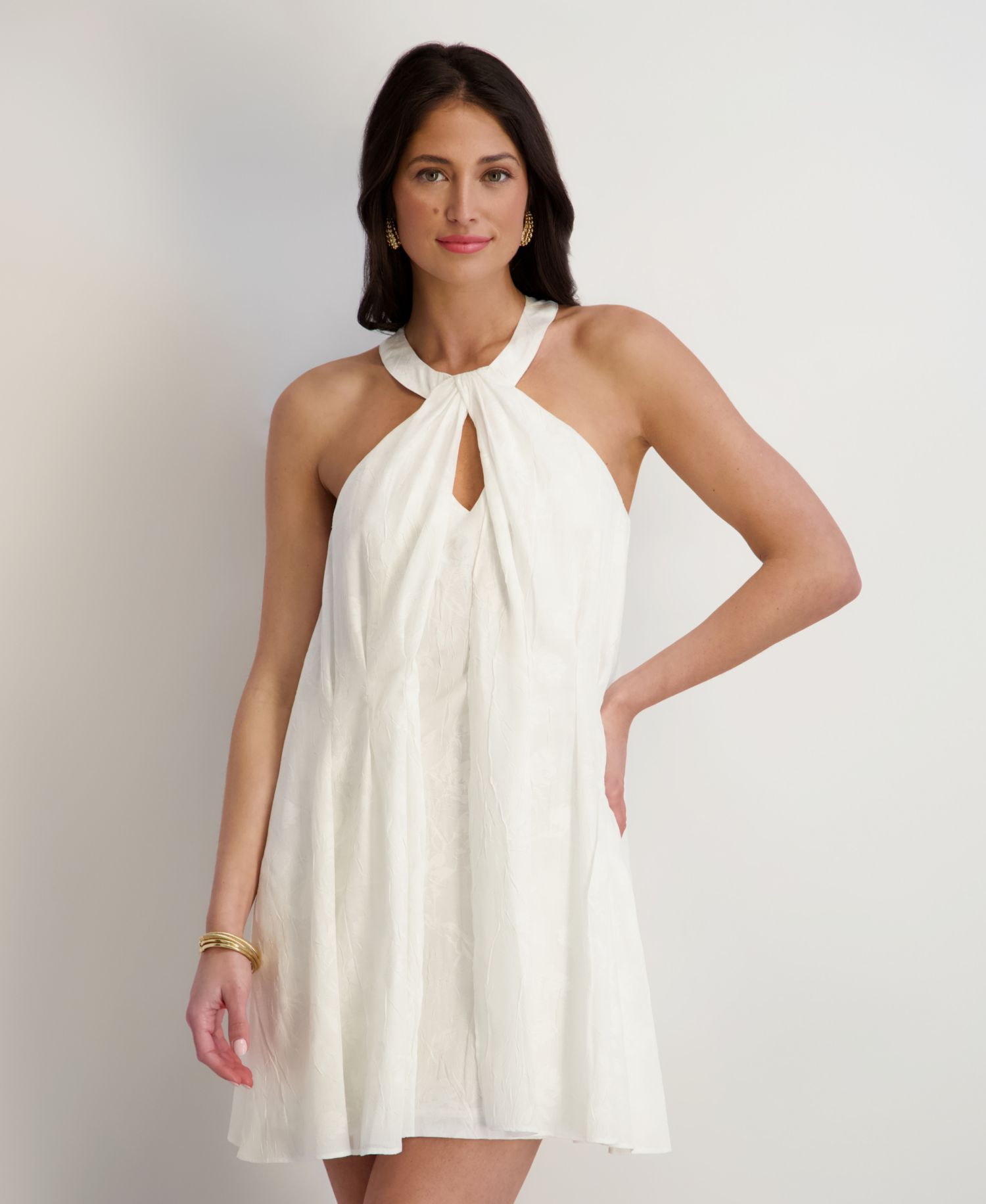 Women's Textured Burnout Halter Neck Mini Dress