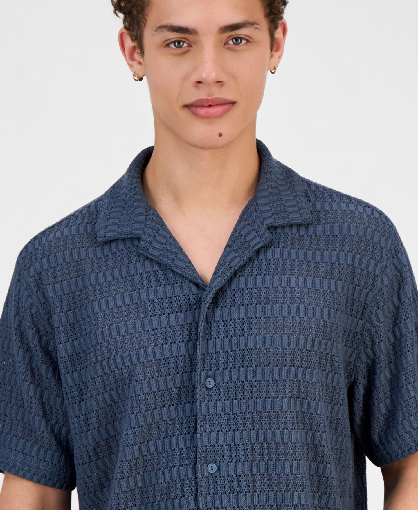 Мужская рубашка Sun + Stone Andre Knit Tonal Stripe Camp, цвет: Fin — фото 3