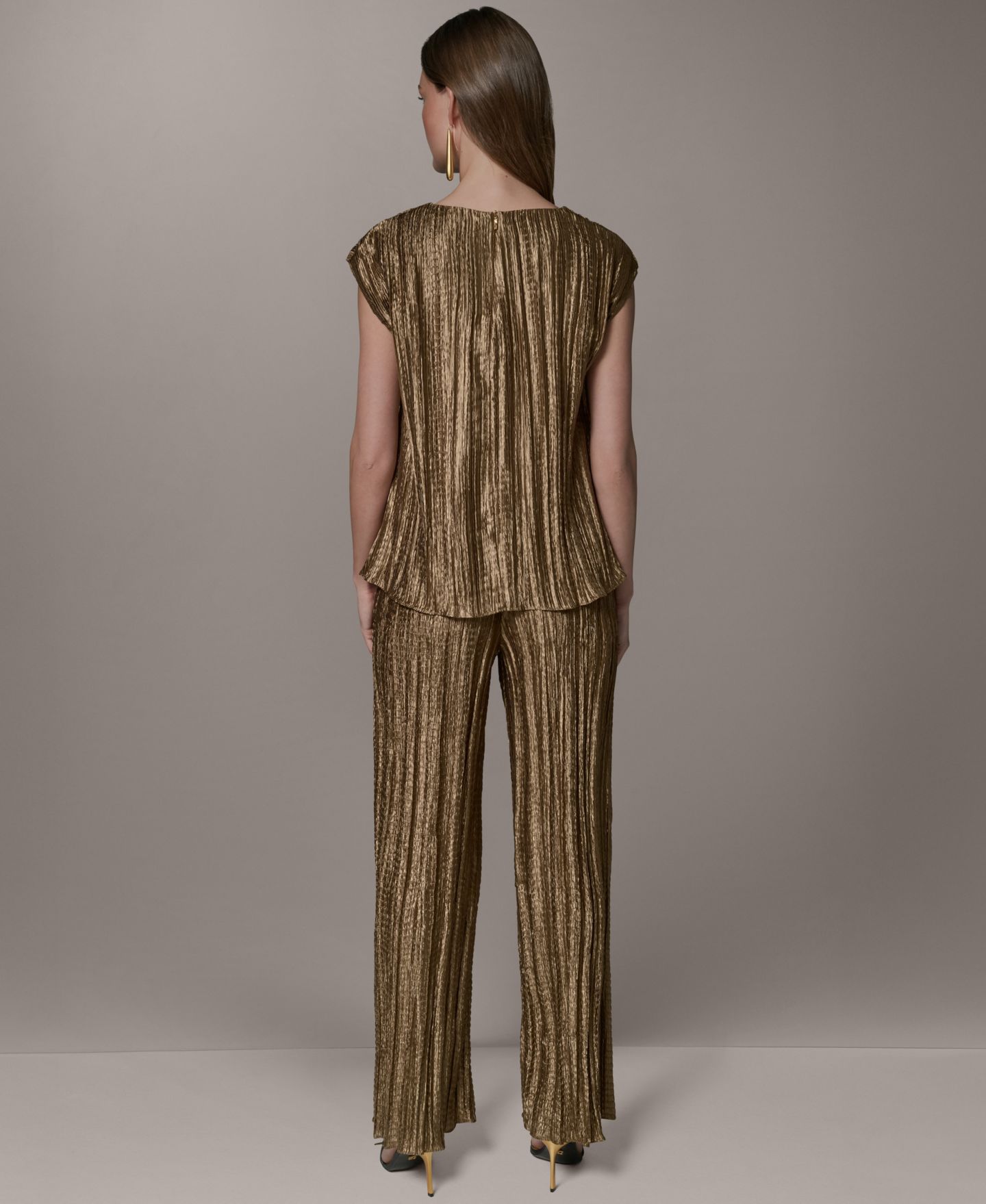 Женская блузка Donna Karan New York Crewneck Pleated Novelty Blouse, цвет: Золотой — фото 5