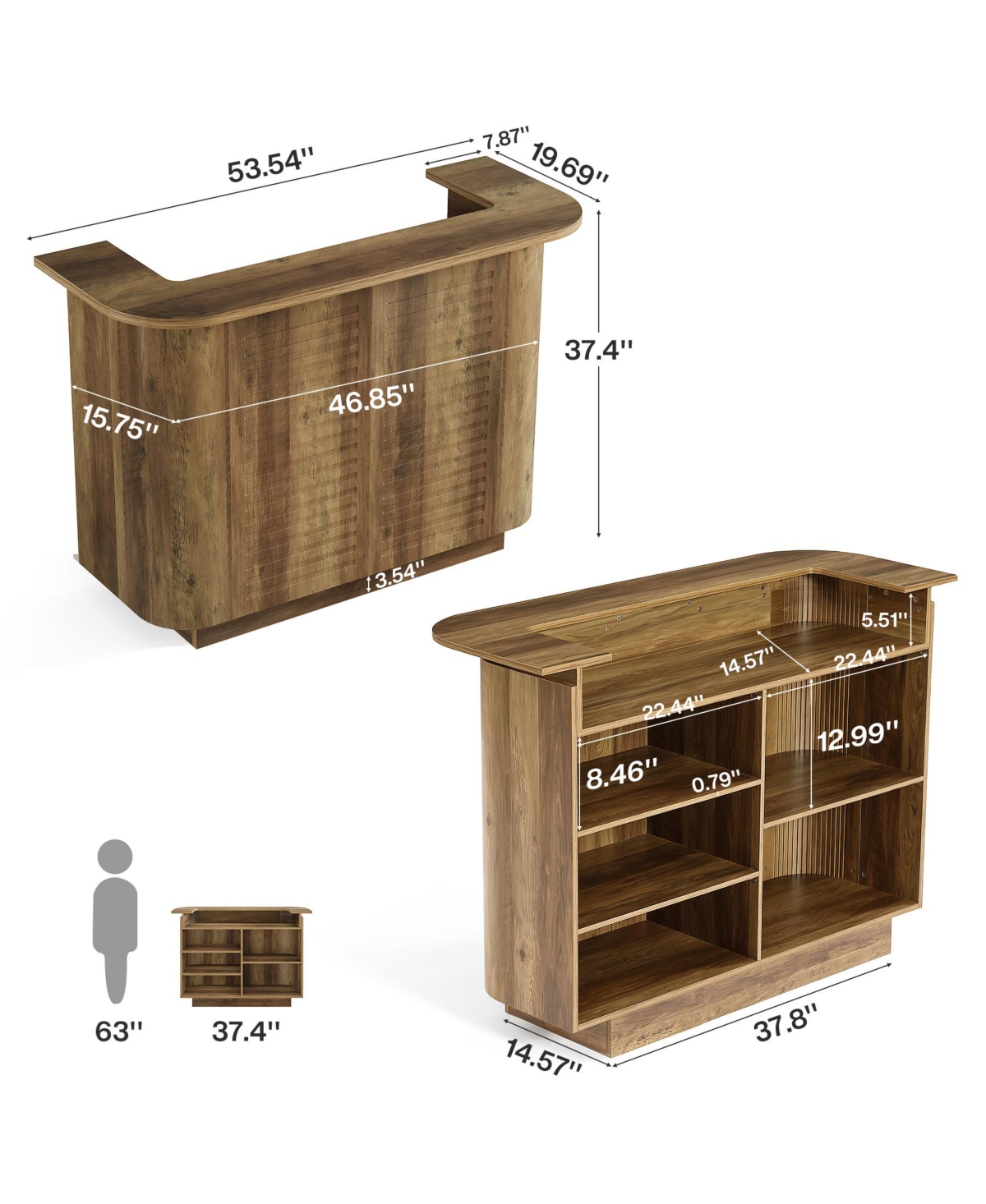Tribesigns 5-Tier Home Bar Table with Storage, 37.4" H Bar Cabinet Pub Table with 5 Cubbies Storage, U-Shaped Counter Height Home Bar Unit