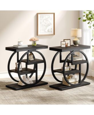 End Table Set of 2, 4-Tier Narrow Side Table, Wood Small Sofa Side Table, Industrial Bedside Table for Bedroom, Living Room