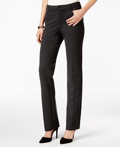 Charter Club Petite Faux-Leather-Trim Straight-Leg Ponte Pants, Only at ...