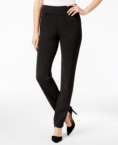 Charter Club Cambridge Houndstooth Ponte Slim-Leg Pants, Only at Macy's